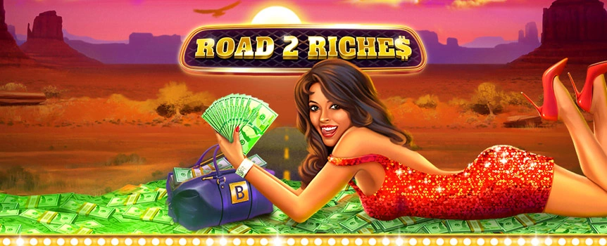 Feel the wind in your hair and the sun in your face as you travel across the USA along the iconic Route 66 in the real-money slot, Road 2 Riches.
