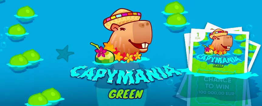 Play the fantastic Capymania Green online scratchcard at Cafe Casino today and scratch your way to gigantic wins, including a jackpot of 100,000x your bet!