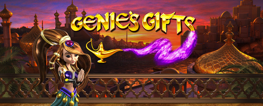 Transport yourself to the Arabian Desert where the sands have hidden the Genie’s Gifts.
Rub and enjoy three reels and nine lines. Sit back, play, and cash in as Genie’s Gifts reveals free spins, instant wins and no less than six bonus games.
Let the genie help you enjoy your slots day the right way.