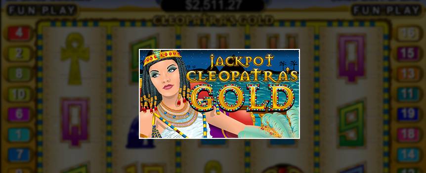 Travel back to ancient Egypt to see the last Pharaoh in the 5-reel, 20-line slot Cleopatra's Gold. Cleopatra's mesmerizing beauty gives her great power and wealth, so spin through the reels to see if you can claim some of her gold and jewels – this empress has expensive taste. Not only is she beautiful and powerful, but she's feeling generous too. Her icon acts as a substitute; if it shows up on the reels in a winning combination, your winnings will be doubled. An even better payout comes from the pyramids. Get at least three on the reels, and win 15 free games with tripled prizes./p>